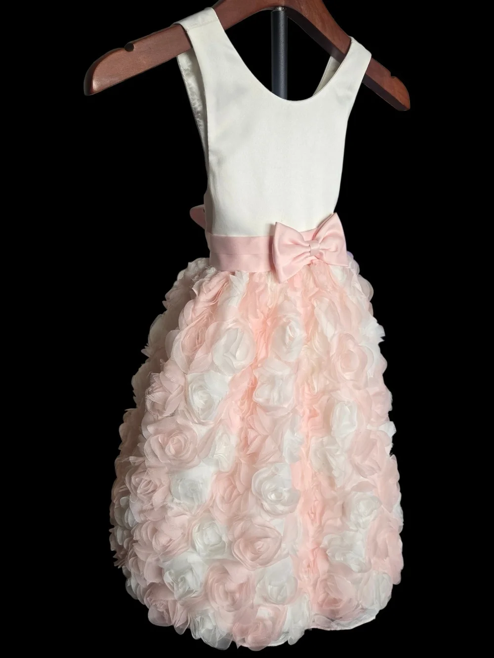 American Princess Pink & Ivory Rosette Dress with Satin Bow Pageant Dress Sz 6/7